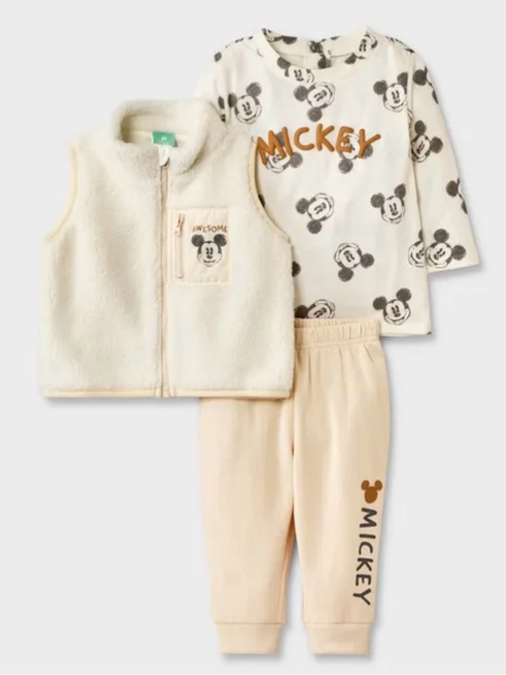 Disney Mickey Cream and Brown 3-Piece Kids Matching Set